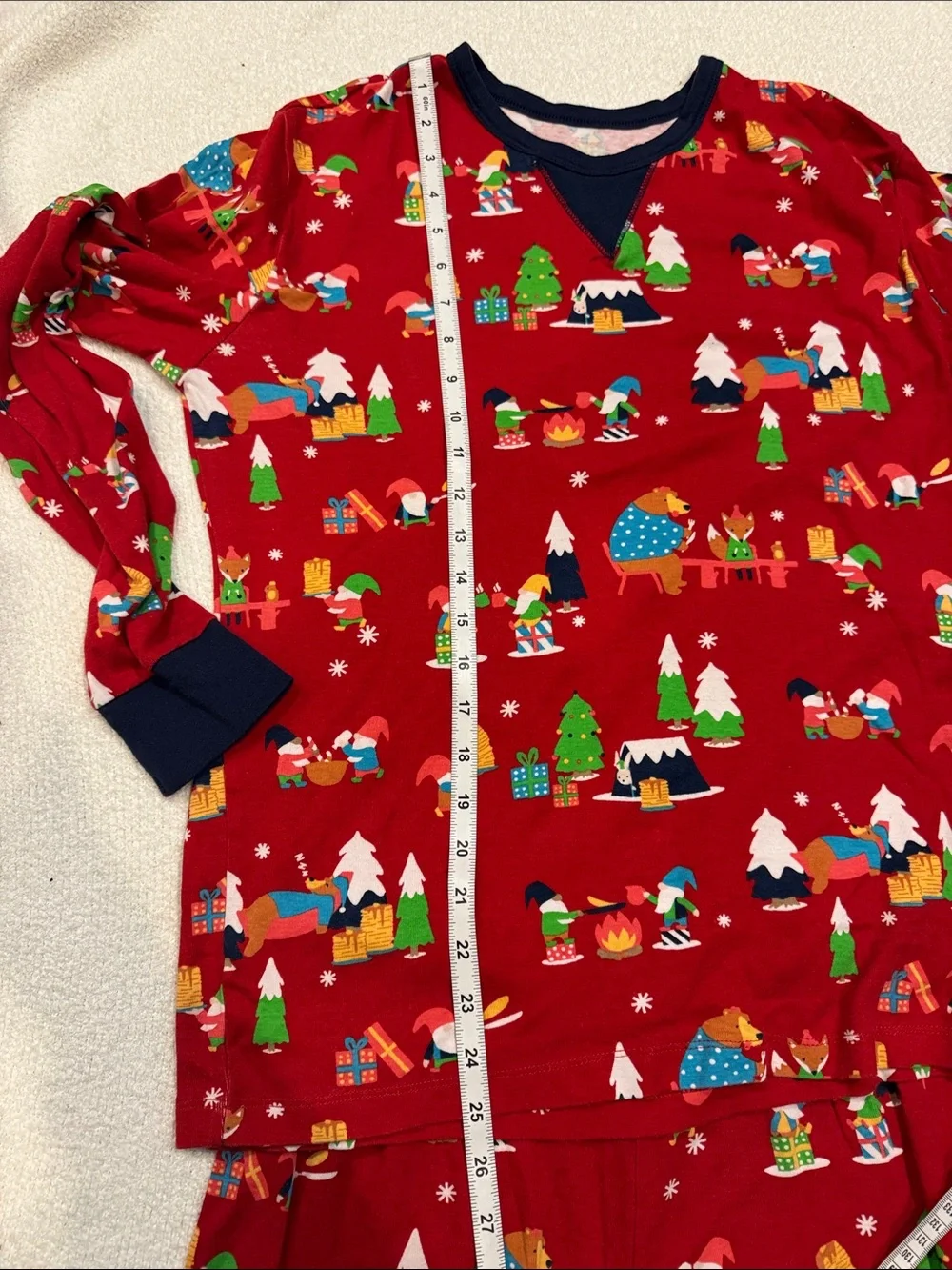 Wondershop Red Holiday Camp-Print Mens Size Medium Pajama Set with Navy Cuffs